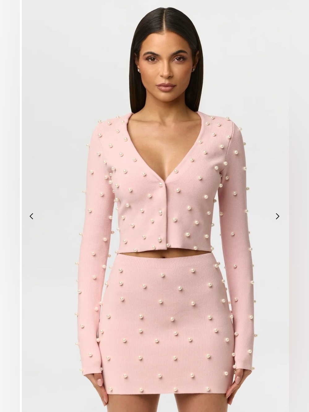 Naked Wardrobe Knit Pearl Crop Cardigan Cotton Candy